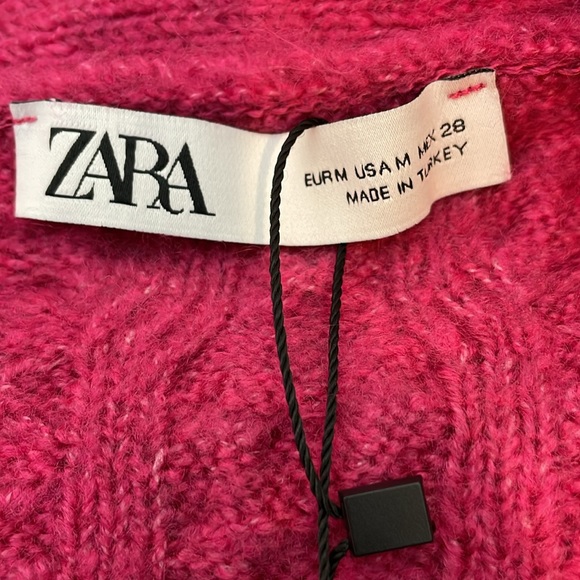 Zara cable Knit Cardigan Hot Pink Fuchsia sweater size medium. - Picture 8 of 14